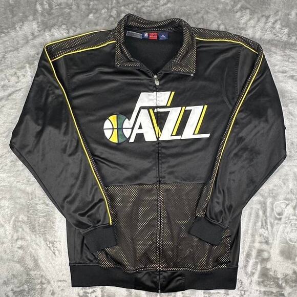 Majestic Utah Jazz Black Warm Up Full-zip Embroidered Logo Jacket Size L Tall - Picture 1 of 7